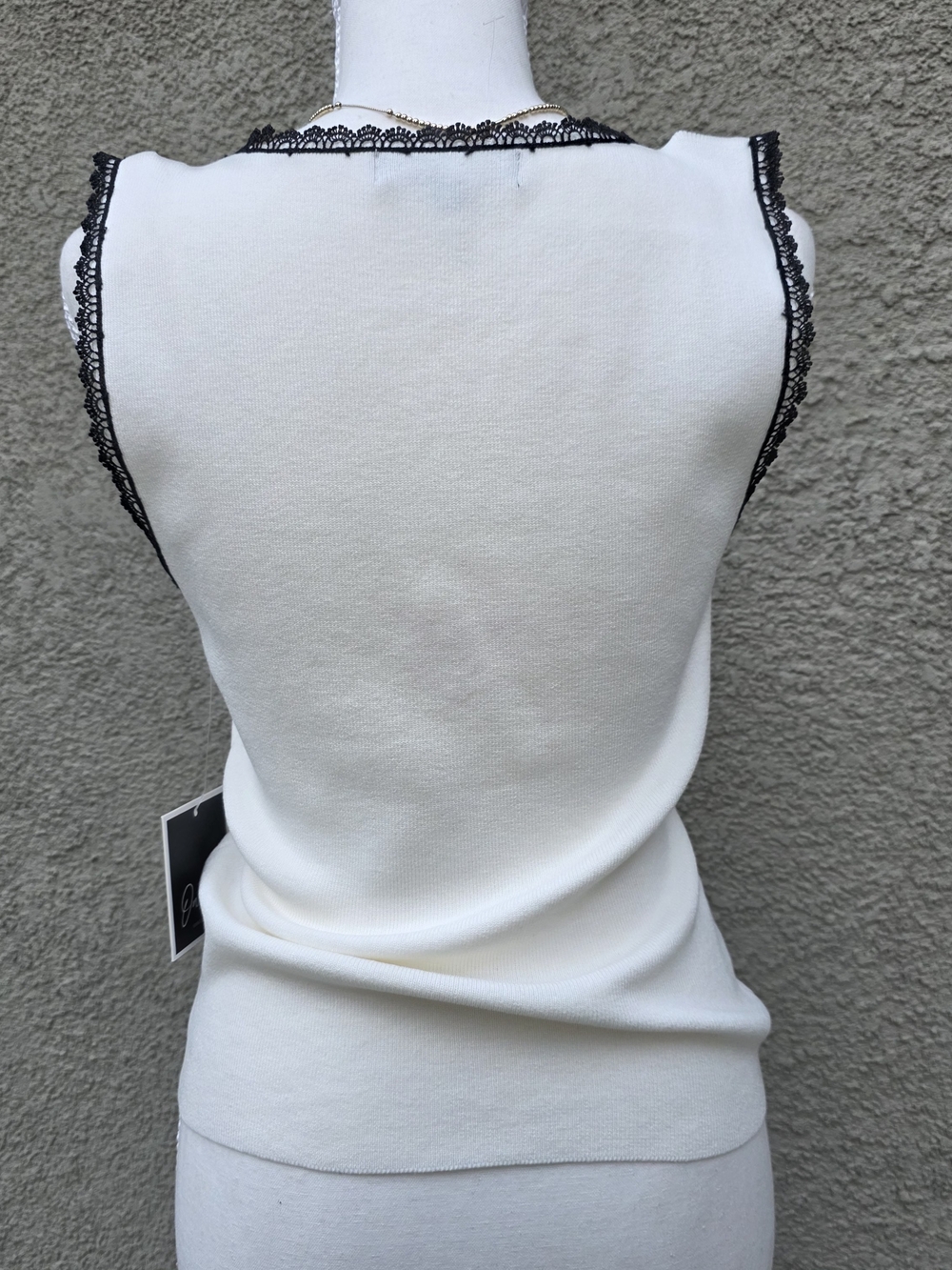 NEW White Knit Camisole with Black Lace Accents - Picture 5 of 8